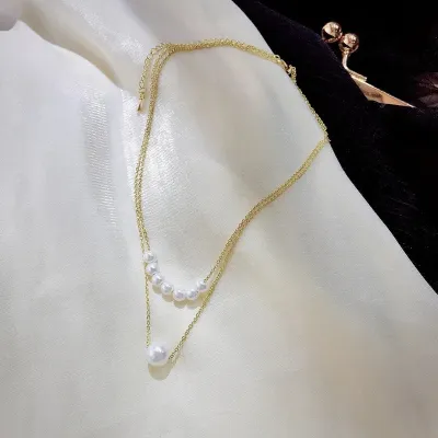 2 layer Pearl Pendant Necklace 